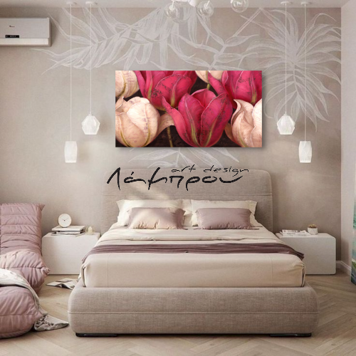 M215 - Πίνακας ροζ και εκρού λουλούδια